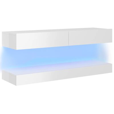 vidaXL TV Cabinet with LED Lights High Gloss White 47.2"x13.8"