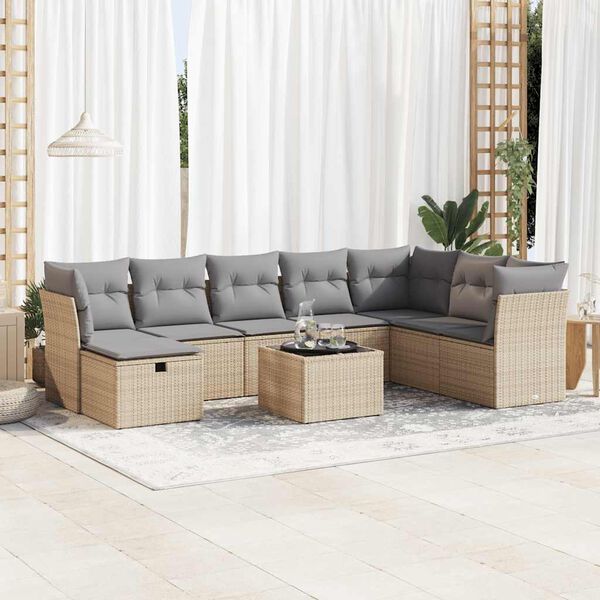 vidaXL Garden Sofa Set Beige PE Rattan Large Adjustable Feet