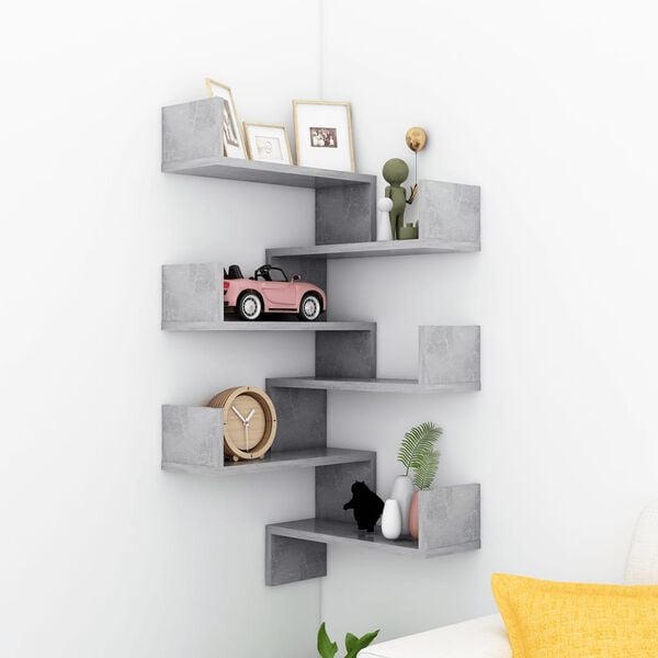 vidaXL Wall Corner Shelf Set of 2 Concrete Grey Engineered Wood Medium