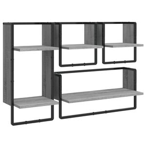vidaXL Wall Shelf Set Set of 4 Grey Sonoma Engineered wood, metal