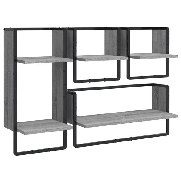 vidaXL Wall Shelf Set Set of 4 Grey Sonoma Engineered wood, metal