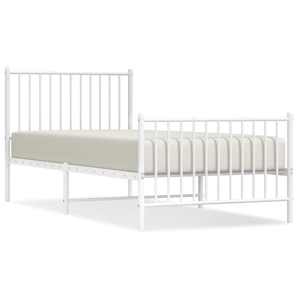 vidaXL Bed Frame White Powder-Coated Steel Single Bed Frame
