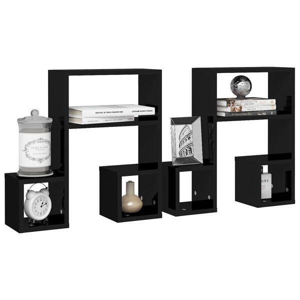 vidaXL Wall Shelf Set of 2 High gloss black Engineered wood Medium
