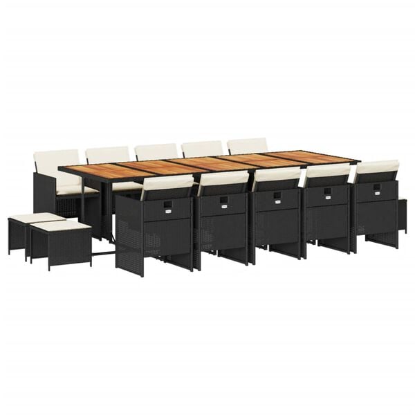 vidaXL Garden Dining Set Black PE rattan Large Foldable