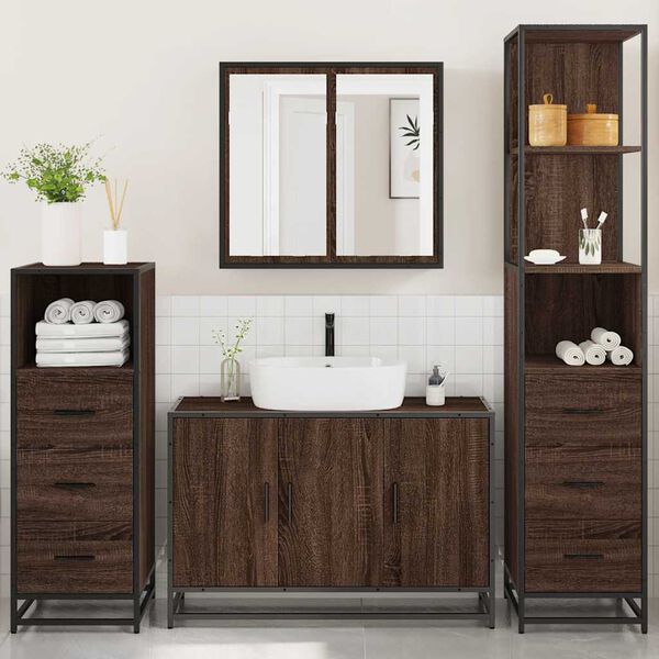vidaXL Bathroom Furniture Set Brown oak Engineered wood, Metal Standard