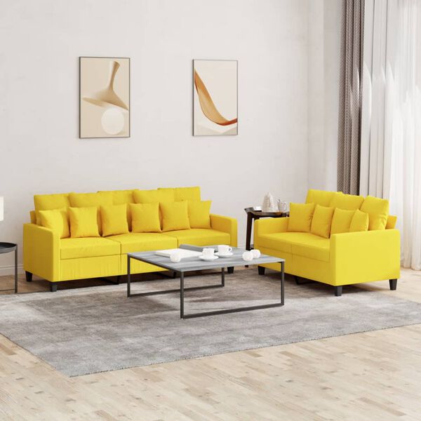 vidaXL Sofa Set Light Yellow 100% Polyester, Metal, Plywood, Foam