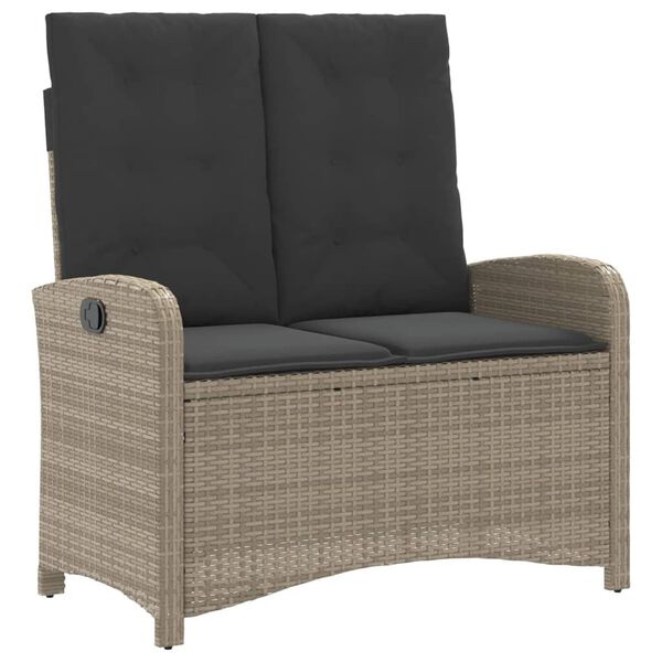 vidaXL Reclining Patio Bench with Cushions Light Gray Poly Rattan