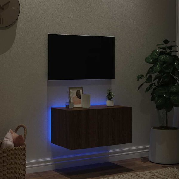 vidaXL TV Wall Cabinet Brown Oak Engineered Wood Small Wall Mounting
