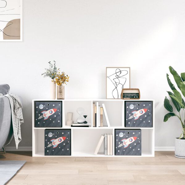 vidaXL Foldable Storage Box Set of 4 Grey with rocket pattern