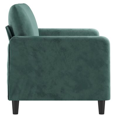 Side view of teal green armchair showing curved armrest and fabric upholstery