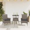 vidaXL 3 Piece Patio Dining Set with Cushions Grey Poly Rattan and Glass