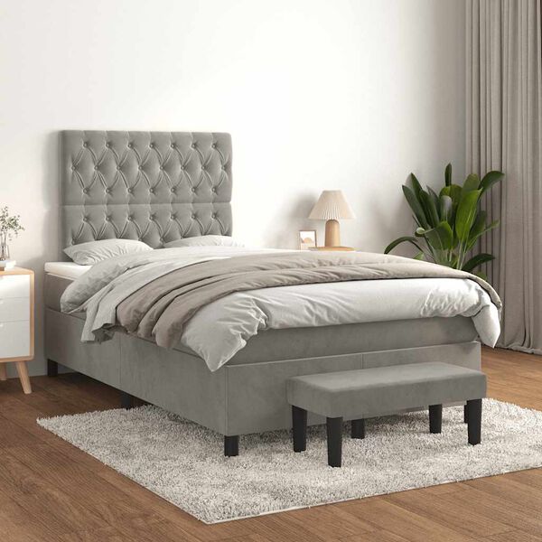 vidaXL Box Spring Bed with Mattress Light grey