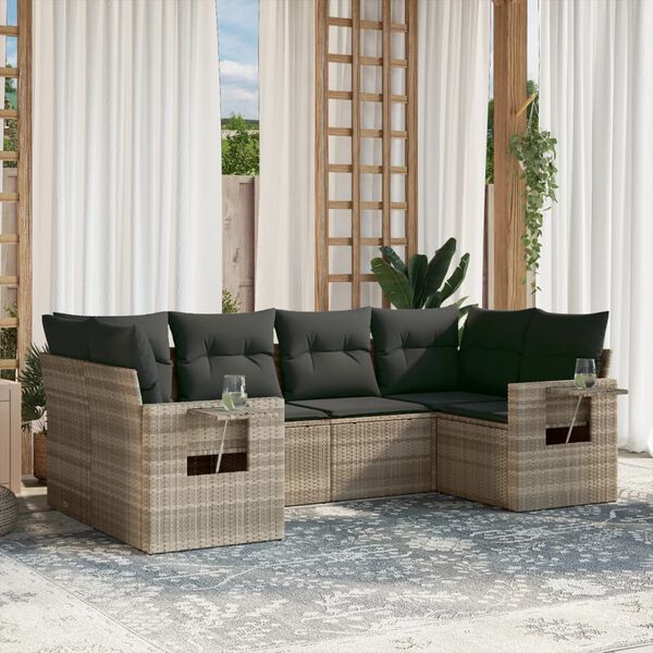 vidaXL Garden Sofa Set Light grey PE rattan 6-piece set Adjustable Feet