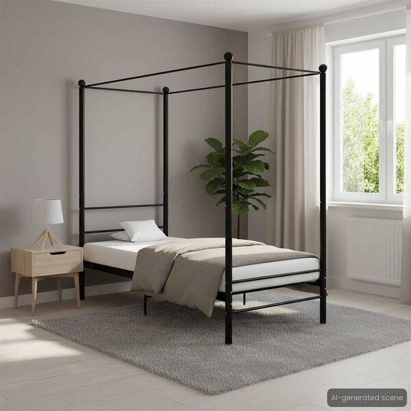 vidaXL Bed Frame Black Powder-coated Metal Twin Tough Bed Frame