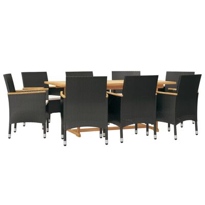 vidaXL 9 Piece Patio Dining Set with Cushions Black