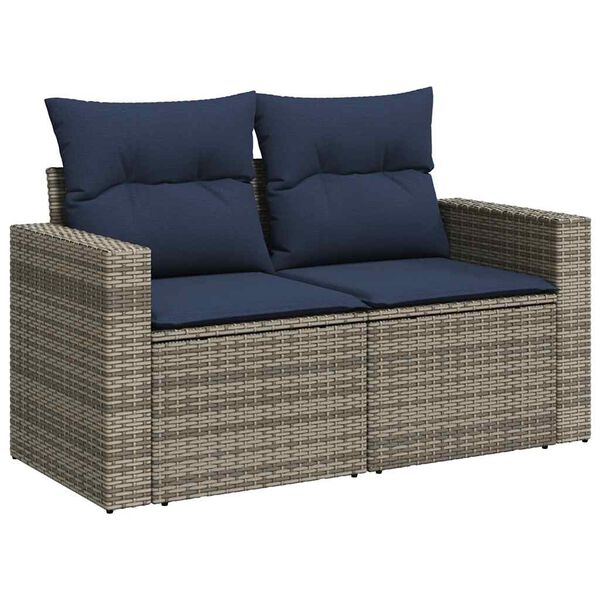 vidaXL 9 Piece Patio Sofa Set with Cushions Gray Poly Rattan Acacia