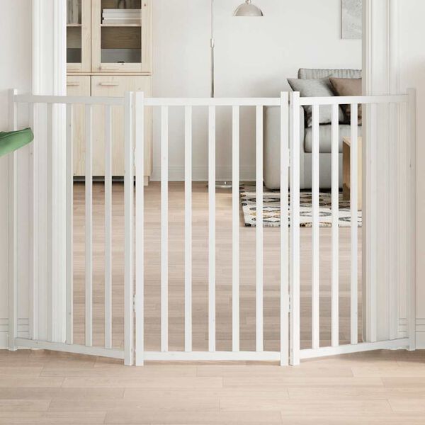 vidaXL Dog Gate Set of 3 White Solid fir wood Foldable Dog Gate