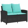 vidaXL Patio Sofa 2-Seater with Cushions&Table Black Poly Rattan