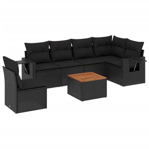 vidaXL Garden Sofa Set Black PE Rattan Large Adjustable Armrests