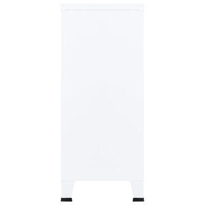 Tall white cabinet, plain front with no visible hardware