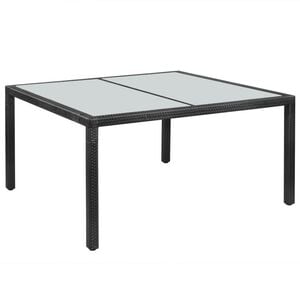 vidaXL Outdoor Dining Table Black PE Rattan, Steel, Glass