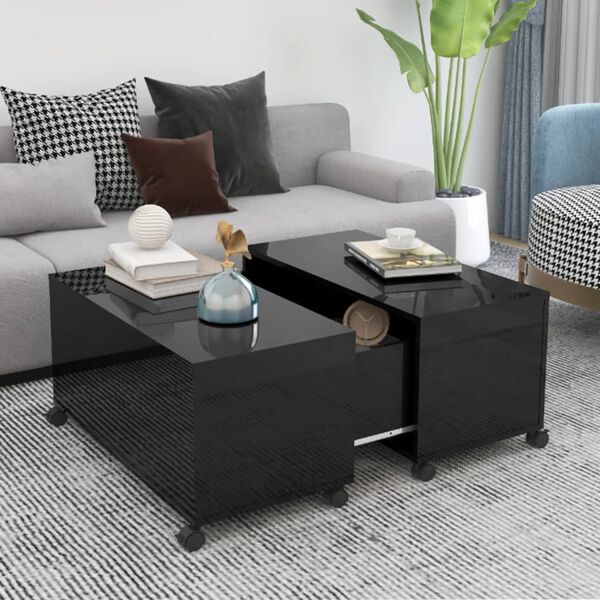 vidaXL Coffee Table High gloss black Engineered wood Medium Extendable