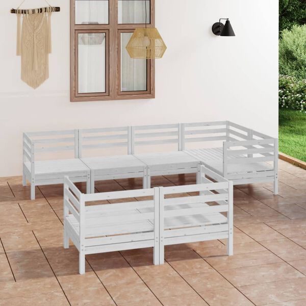 vidaXL 7 Piece Patio Lounge Set Solid Pinewood White