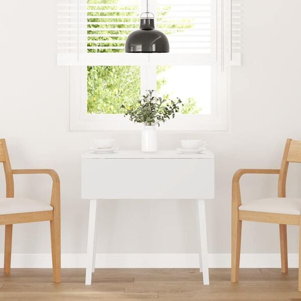 vidaXL Dining Table White Solid Wood Rubber