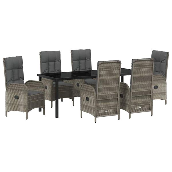 vidaXL Garden Dining Set with Cushion 7 pcs Grey Poly Rattan