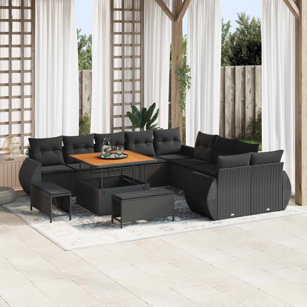 vidaXL Garden Sofa Set with Cushion with Storage 13 pcs Black
