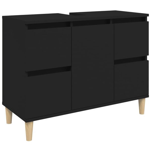 vidaXL Sink Cabinet Black Engineered Wood and Solid Eucalyptus Wood Medium