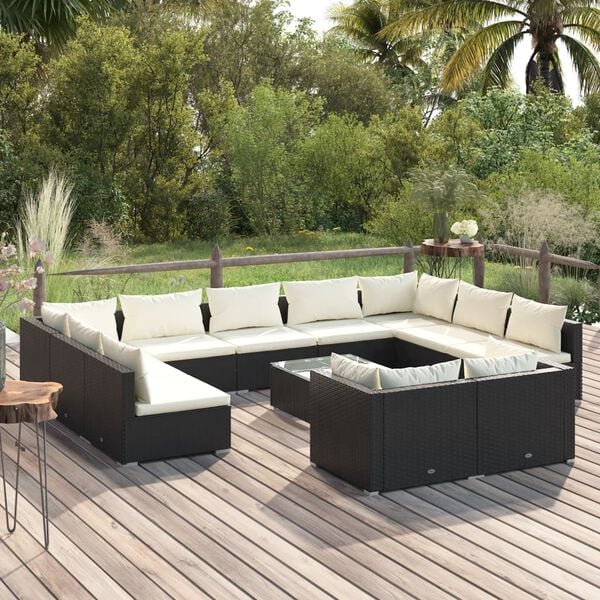 vidaXL Garden Lounge Set Black and Cream
