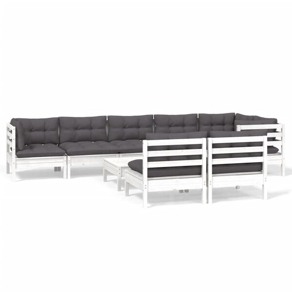 vidaXL Garden Lounge Set White, Anthracite Solid pine wood, 100% polyester
