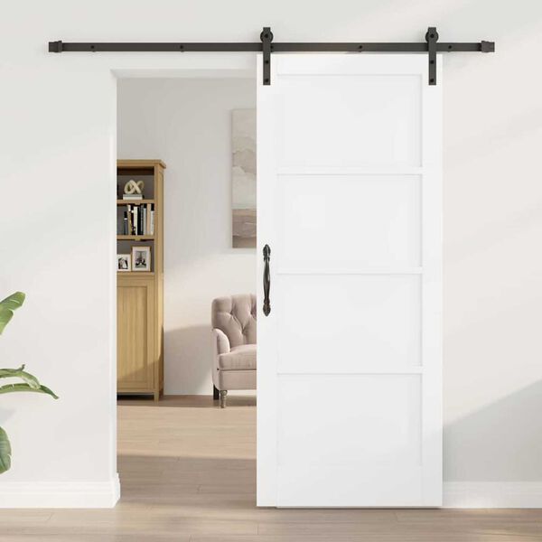 vidaXL Sliding Door White and Black 32.68 x 79.53 in Solid Pine Wood