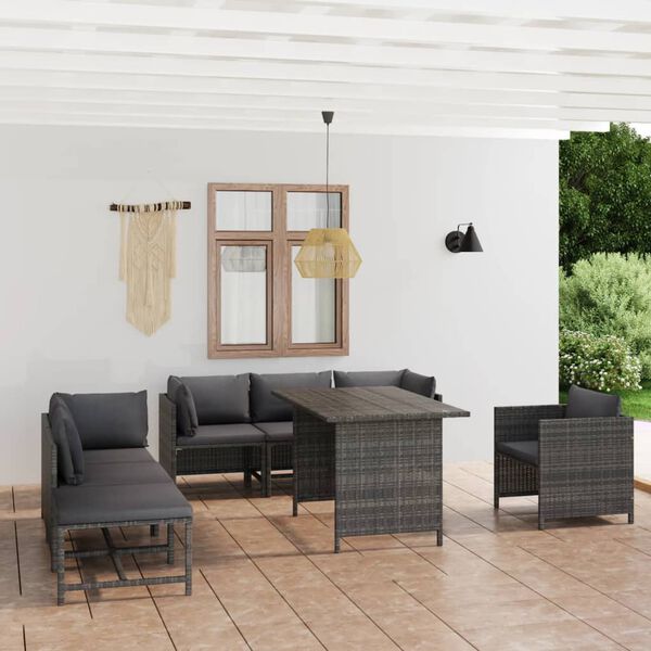 vidaXL Garden Lounge Set Grey PE rattan Eight-piece Removable Covers