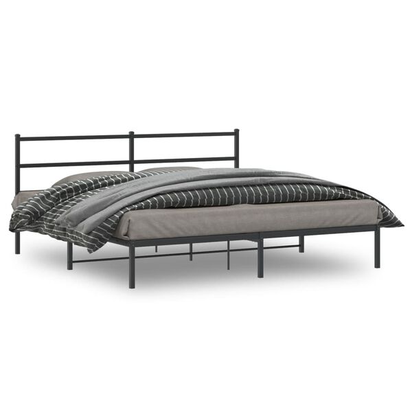 vidaXL Bed Frame Black Powder-Coated Steel Full Modern Bed Frame