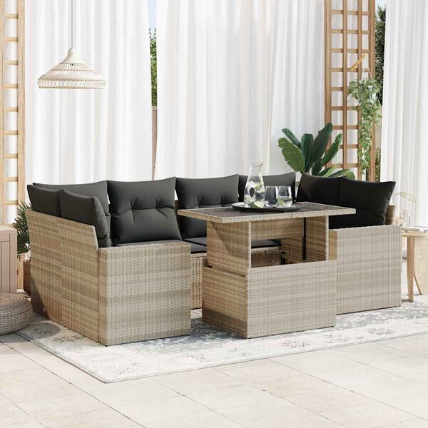 vidaXL Garden Sofa Set Light Grey, Dark Grey PE Rattan 7 Piece