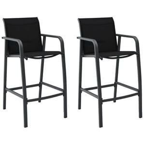 vidaXL Garden Bar Chair Set of 2 Black Steel, Textilene Standard