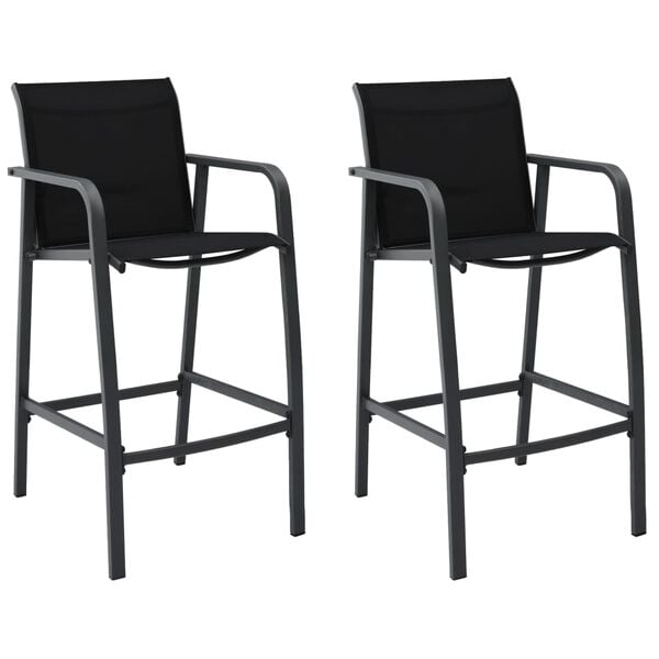 vidaXL Garden Bar Chair Set of 2 Black Steel, Textilene Standard