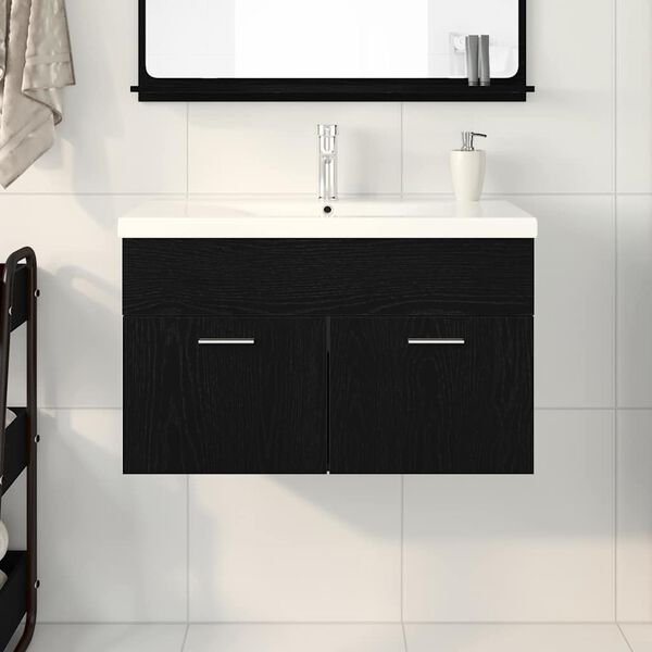 vidaXL Bathroom Cabinet with Drawer Black Oak 31.50 x 15.16 x 18.11 in