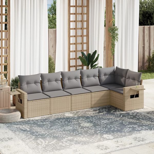 vidaXL Garden Sofa Set Beige Poly Rattan 6 Piece Foldable