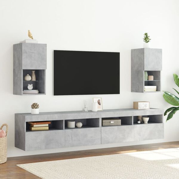 vidaXL TV Cabinet Concrete Gray Engineered wood, Glass Medium TV Cabinet