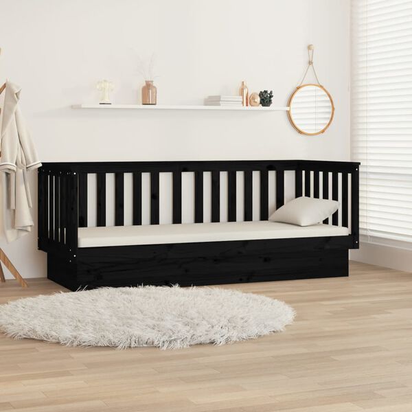 vidaXL Day Bed Black Solid pine wood Single