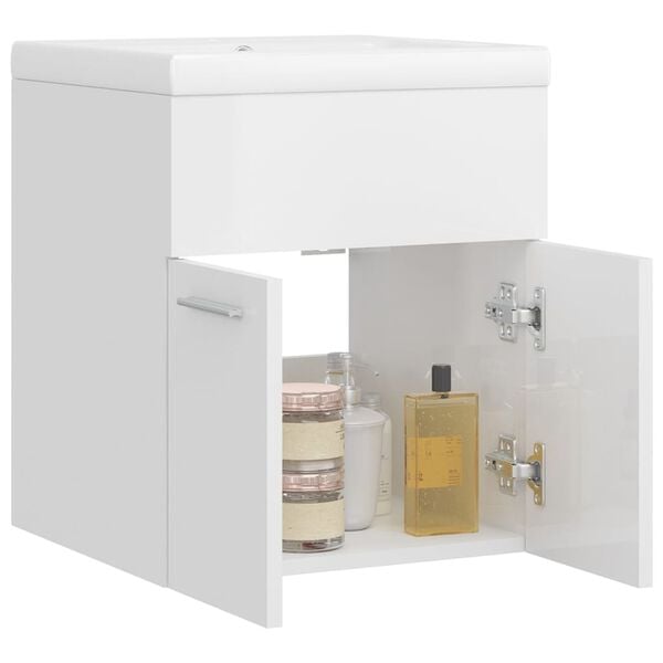 vidaXL Sink Cabinet With Basin High gloss white Engineered wood and ceramic