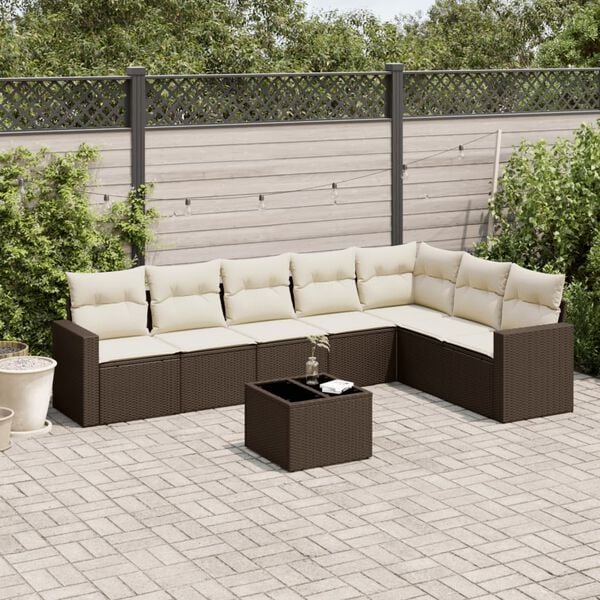 vidaXL Garden Sofa Set Brown and Cream White PE Rattan Large Storage
