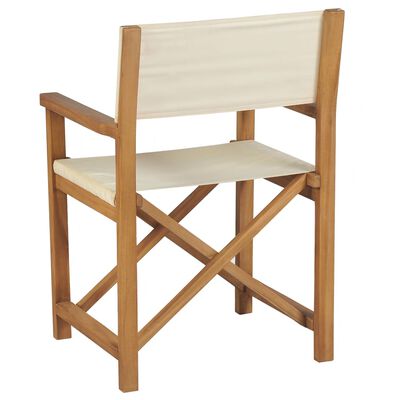 vidaXL Folding Director's Chair Solid Teak Wood Cream White