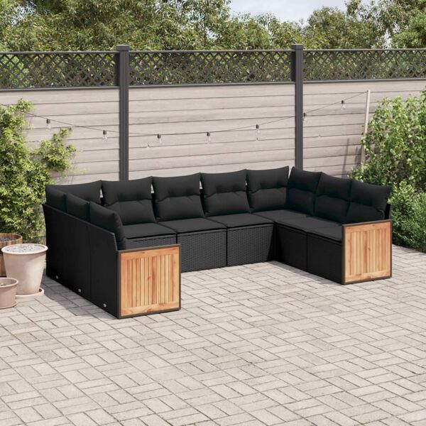 vidaXL Garden Sofa Set Black PE rattan, powder-coated steel, polyester
