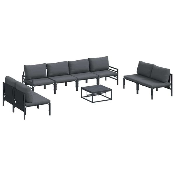 vidaXL Garden Sofa Set with Cushion 9 pcs Black Steel