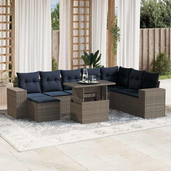 vidaXL 9 Piece Garden Sofa Set with Cushions Grey Poly Rattan