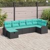 vidaXL Sofa Set with Cushion 7 pcs Black and Turquoise Poly Rattan